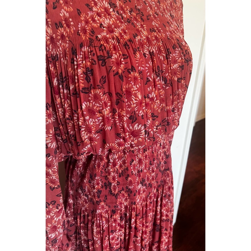 FREE PEOPLE Charlotte Open Waters Floral Boho Pleated Midi Dress - Picture 7 of 16